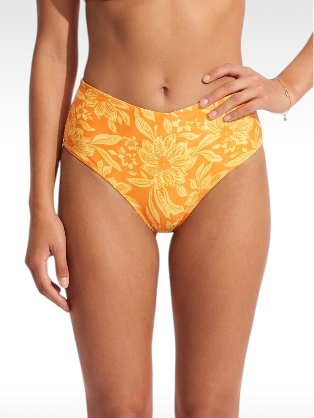NWT L*SPACE High Tide High Waisted Classic Bikini Bottom Yellow Floral XS